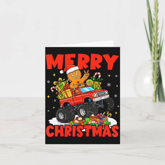 Cartão Merry Christmas Monster Truck Funny Gingerbread Me (Frente)