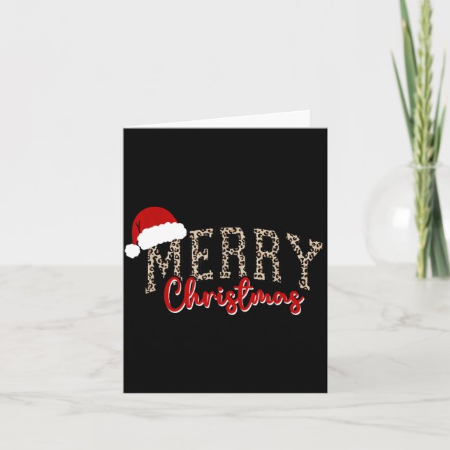 Cartão Merry Christmas Pattern Xmas Leopard Family Cute W (Frente)