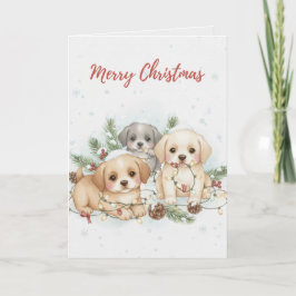 Cartão Merry Christmas Puppies Card Cute Dog Lover card