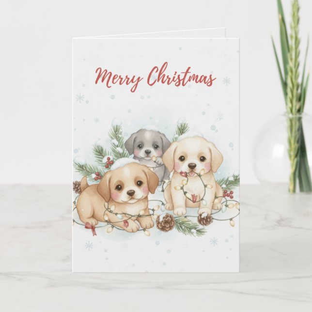 Cartão Merry Christmas Puppies Card Cute Dog Lover card (Frente)