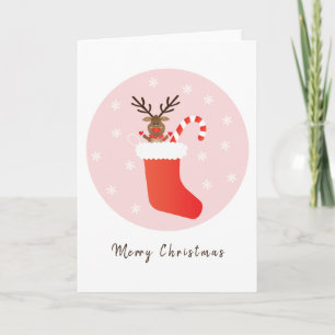 Cartão Merry Christmas Reindeer Stocking Candy Cane