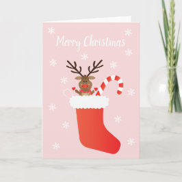 Cartão Merry Christmas Reindeer Stocking Candy Cane