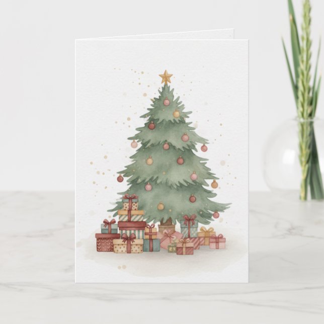Cartão Merry Christmas Tree Card Gifts Under the Tree (Frente)