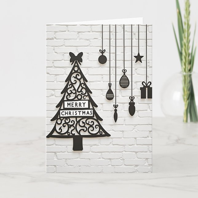 Cartão Merry Christmas Tree Ornaments Card (Frente)
