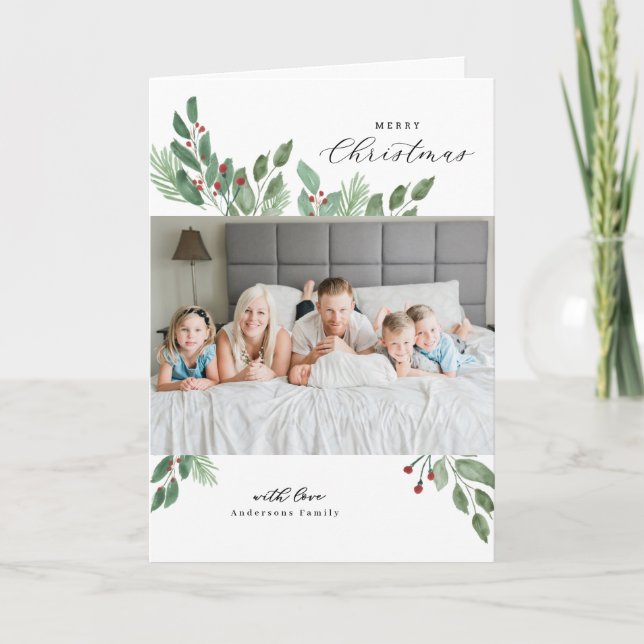 Cartão Merry Christmas Watercolor (Frente)