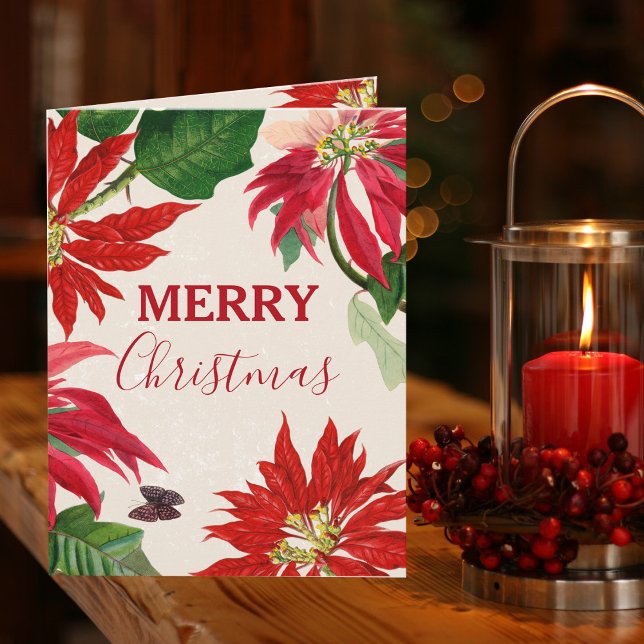 Cartão Merry Christmas Watercolor Poinsettia Floral (Merry Christmas Watercolor Poinsettia Floral Card)