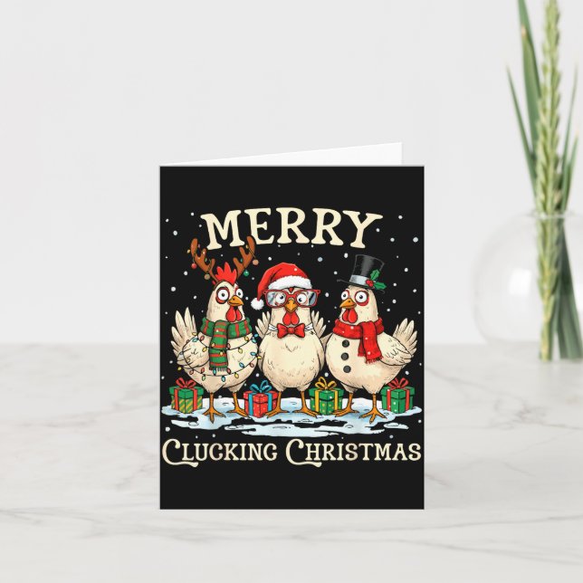 Cartão Merry Clucking Christmas Chicken Farm Animal Xmas  (Frente)