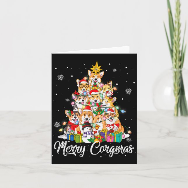 Cartão Merry Corgmas Corgi Christmas Tree Fairy Lights Do (Frente)