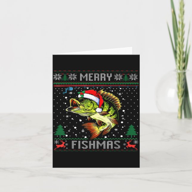 Cartão Merry Fishmas B Fish Fishing Christmas Ugly Sweate (Frente)