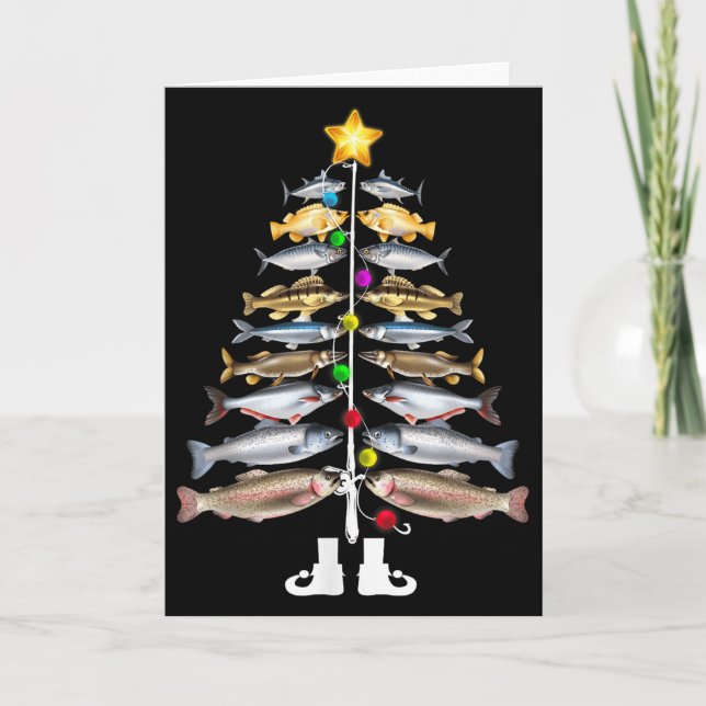 Cartão Merry Fishmas Christmas Tree Funny Fishing  (Frente)