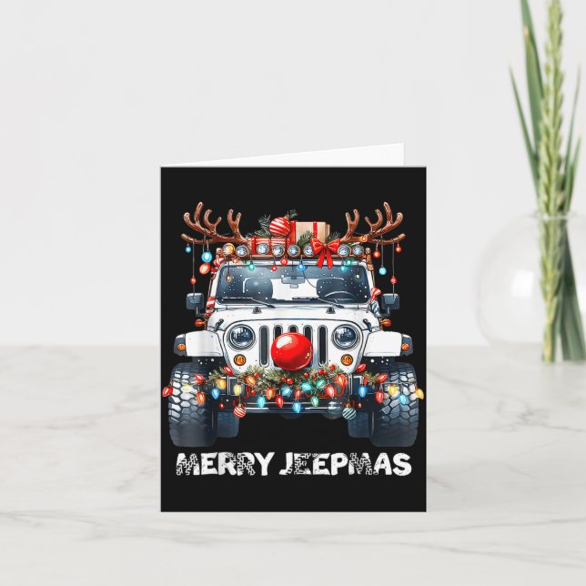 Cartão Merry Jeepmas Ugly Light Reindeer Christmas  (Frente)