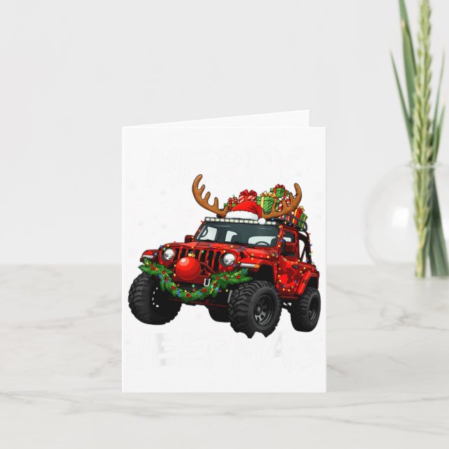 Cartão Merry Jeepmas Ugly Light Reindeer Christmas Funny  (Frente)