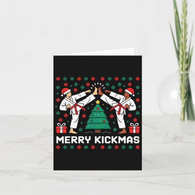 Cartão Merry Kickmas Funny Karate Jiu Jitsu Ugly Christma (Frente)