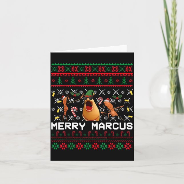 Cartão Merry Marcus Ugly Christmas Sweater Funny The Worm (Frente)