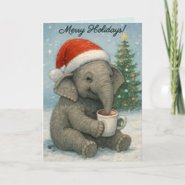 Cartão Merry Moments with a Cocoa-Loving Elephant Holiday