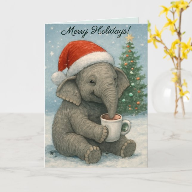 Cartão Merry Moments with a Cocoa-Loving Elephant Holiday (Flor Amarela)