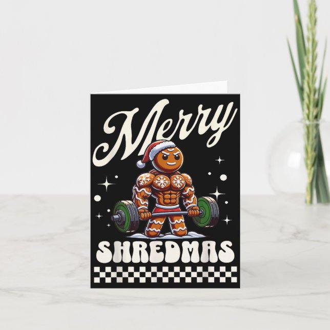 Cartão Merry Shredmas Christmas Gym Gingerbread Workout M (Frente)