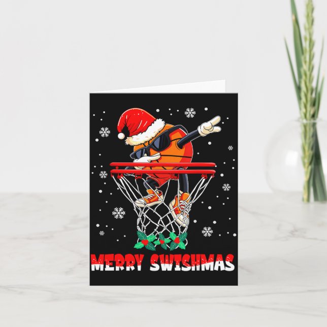 Cartão Merry Swishmas Basketball Funny Dabbing Basketball (Frente)