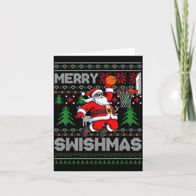 Cartão Merry Swishmas Basketball Ugly Christmas Santa Men (Frente)