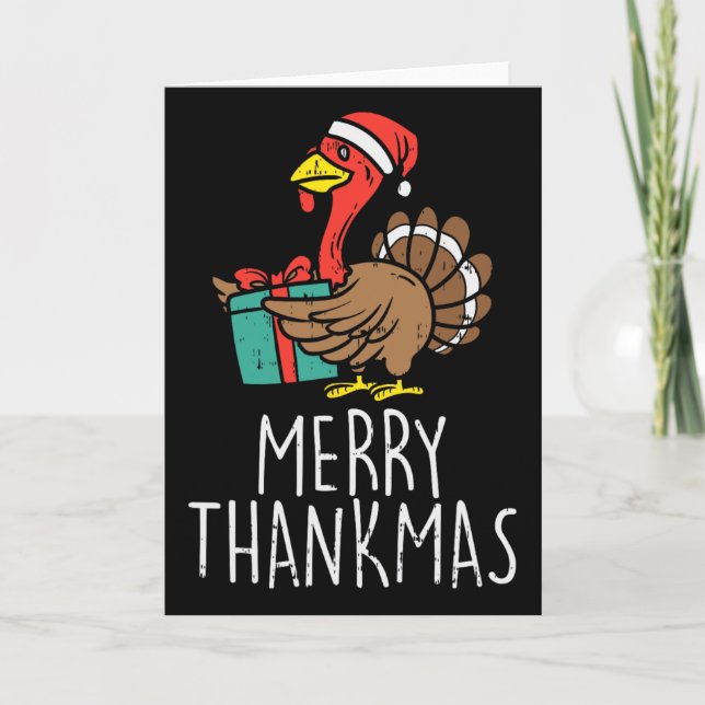 Cartão Merry Thankmas Santa Turkey Day Thanksgiving Chris (Frente)