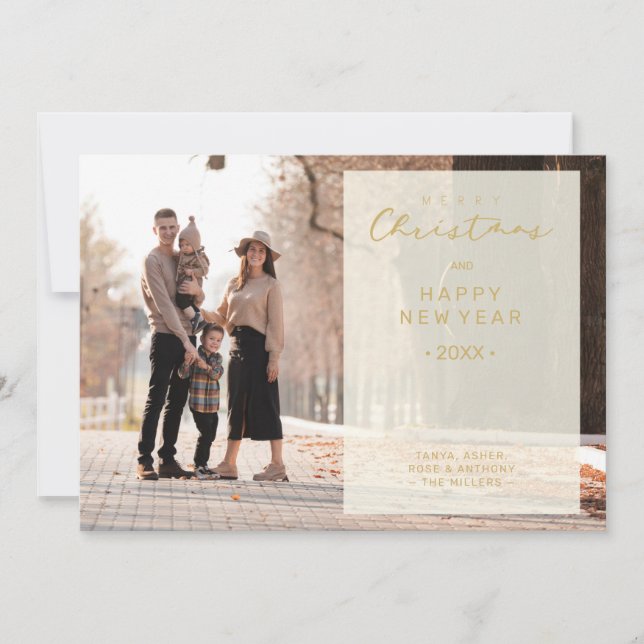 Cartão Merry Xmas Calligraphy Transparency Overlay Photo  (Frente)