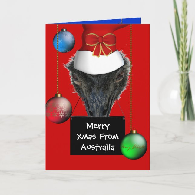 Cartão Merry Xmas Da Austrália Emu Hat (Frente)