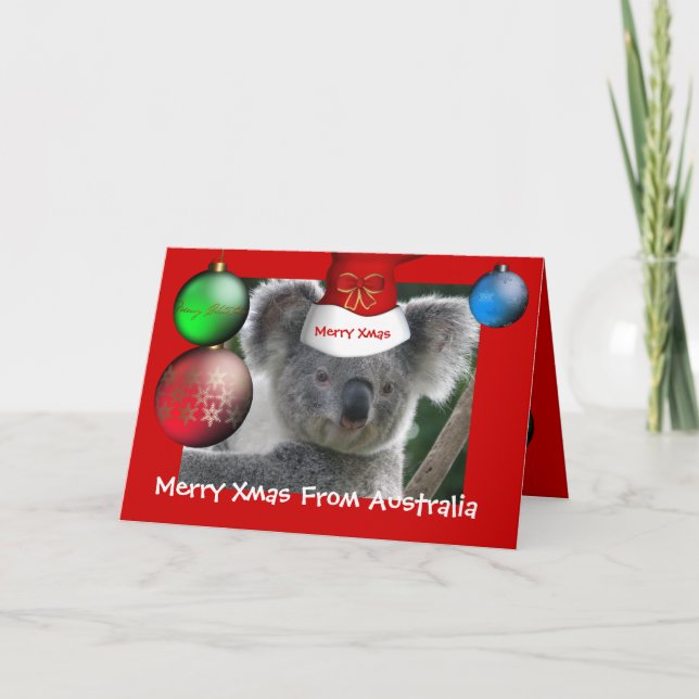 Cartão Merry Xmas Da Austrália Koala Hat (Frente)