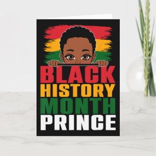 Cartão Mês da História Negra Príncipe Menino Afro com Pou
