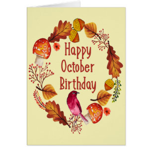 Cartão Mês de outubro feliz Folhas do outono