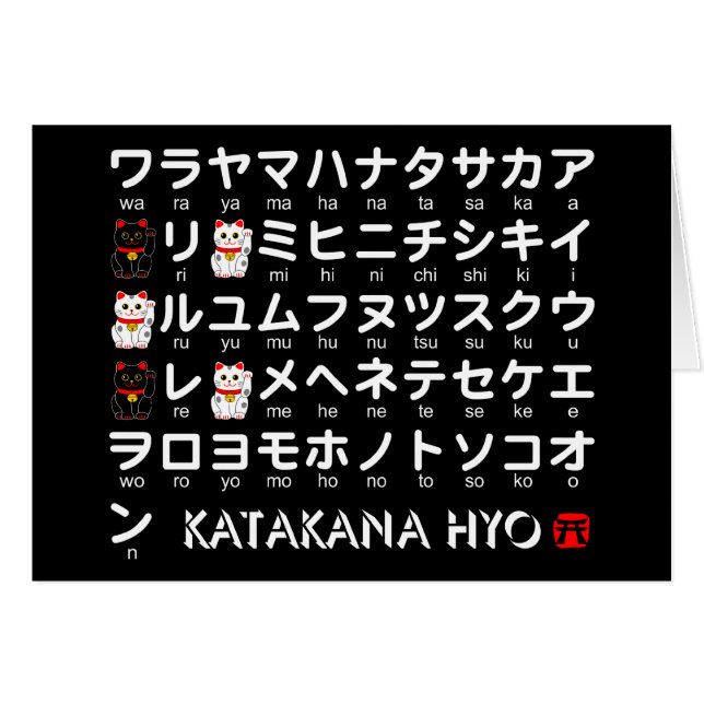 Cartão Mesa Katakana Japonesa (Gato Sortudo) (Frente Horizontal)