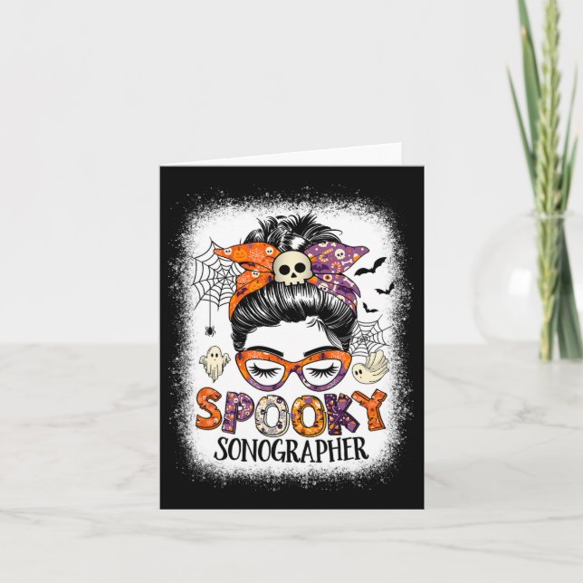 Cartão Messy Bun Spooky Sonographer Diversão de Halloween (Frente)