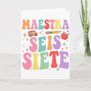 Cartão Mestra Seis Sete Retro Professora Fofo Espanhol