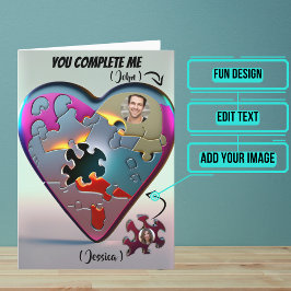 Cartão Metálico Você Me Completou Quebra-cabeça Cardíaco 