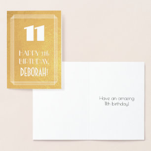 Cartão Metalizado 11 Aniversário ~ Estilo de Deco de Arte "11" e No