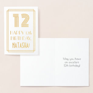 Cartão Metalizado 12 Birthday - Arte Deco Inspirou "12" e nome