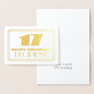 Cartão Metalizado 17.o aniversário; Nome + Art Deco Inspirado no "1
