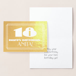 Cartão Metalizado 18.o aniversário: Nome + Art Deco Inspira "18"