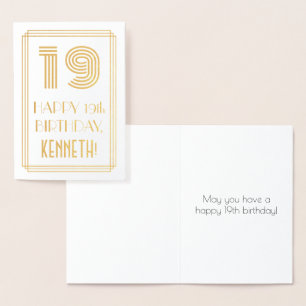 Cartão Metalizado 19.º aniversário - Art Deco Inspirou "19" & Nome