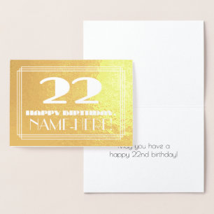 Cartão Metalizado 22º Aniversário: Nome + Art Deco Inspirado "22"