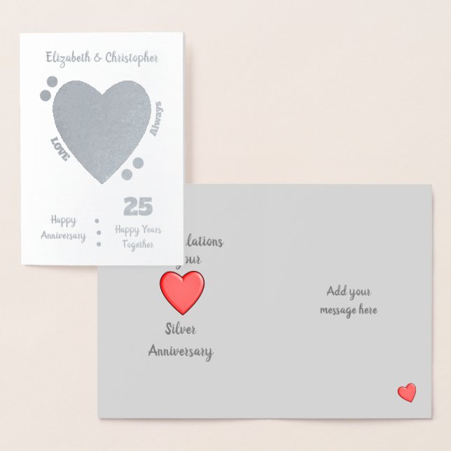 Cartão Metalizado 25 de Silver de Aniversário de Casamento 25 anos (Exibição)