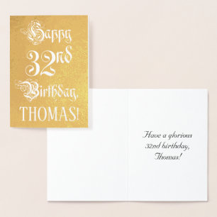 Cartão Metalizado 32.o Aniversário: Elegante, Script de Ornamentado