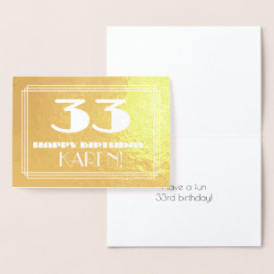 Cartão Metalizado 33º Aniversário: Nome + Art Deco Inspirado "33"
