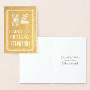 Cartão Metalizado 34.º aniversário - Art Deco Inspirou o Olho "34"
