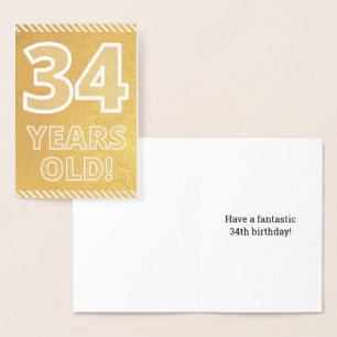 Cartão Metalizado 34.º aniversário: Negrito "34 ANOS DE IDADE!" Cart