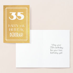 Cartão Metalizado 35º Aniversário ~ Estilo Art Déco "35" & Nome Pers
