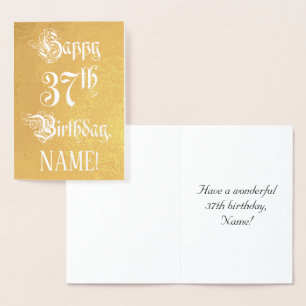 Cartão Metalizado 37.o aniversário: Elegante, Script de Ornamentado;