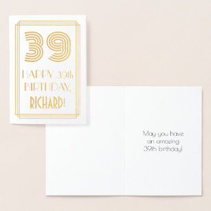 Cartão Metalizado 39º Aniversário - Visual Inspirado em Art Déco "39