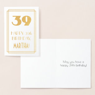 Cartão Metalizado 39.o aniversário: Art Deco inspirou "39" e nome