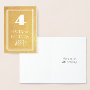 Cartão Metalizado 4º aniversário ~ Art Deco Style "4" e Nome Persona