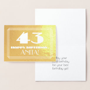 Cartão Metalizado 43º Aniversário: Nome + Art Deco Inspira "43"